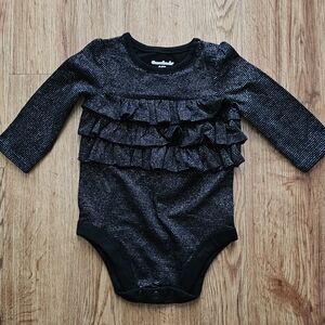 GARANIMALS Baby Girls' Long Sleeve Black Metallic Stripes Ruffle Bodysuit